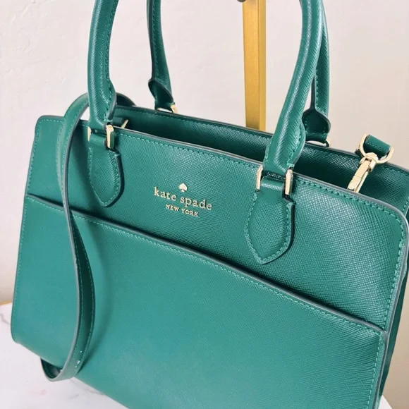 Kate Spade New York Madison Saffiano Leather Medium Satchel Green - Picture 3 of 13